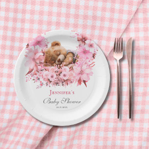 Blush Dreamy Teddy Bear Pink Baby Shower Paper Plate