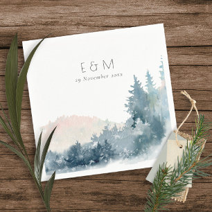 BLUSH DUSKY BLUE MOUNTAINS PINE MONOGRAM WEDDING NAPKIN