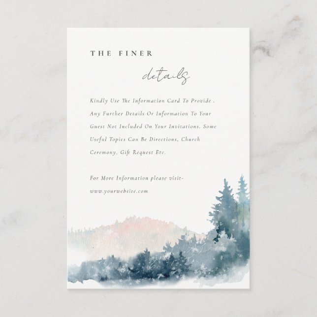 BLUSH DUSKY BLUE MOUNTAINS PINE WEDDING DETAILS ENCLOSURE CARD (Front)