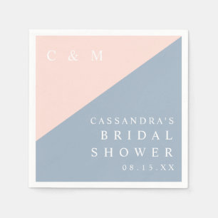 Blush Dusty Blue Elegant Monogram Bridal Shower Napkin