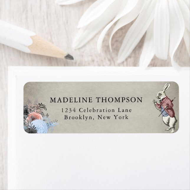 Blush Dusty Blue Floral Rabbit Alice in Wonderland (Insitu)