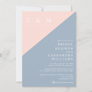 Blush Dusty Blue Minimalist Monogram Bridal Shower Invitation