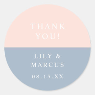 Blush Dusty Blue Minimalist Wedding Favour Classic Round Sticker