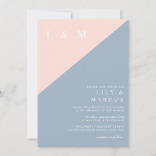 Blush Dusty Blue Minimalist Wedding Photo QR Code Invitation
