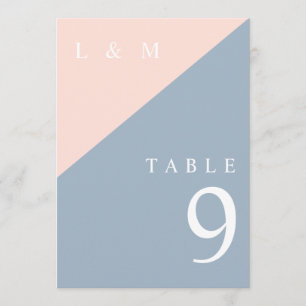 Blush Dusty Blue Monogram Wedding Table Number