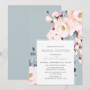 Blush & Dusty Blue Watercolor Floral Bridal Shower Invitation
