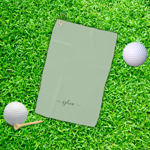 Blush Dusty Green Modern Girly Monogram Name Golf Towel