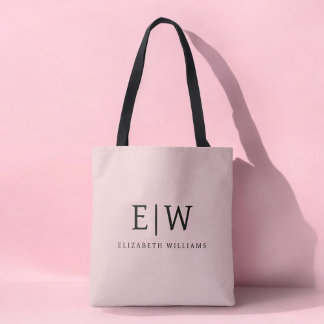 Blush Dusty Pink Girly Script Monogram Modern Tote Bag