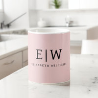Blush Dusty Pink Girly Script Monogram Name Modern