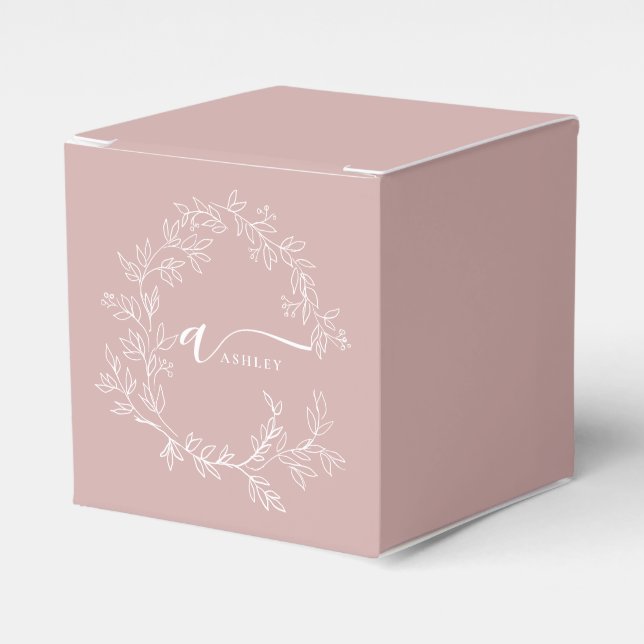 Blush Dusty Pink Girly Script Monogram Name Modern Favour Box (Front Side)