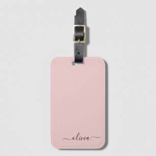 Blush Dusty Pink Girly Script Monogram Name Modern Luggage Tag