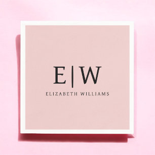 Blush Dusty Pink Girly Script Monogram Name Modern Napkin