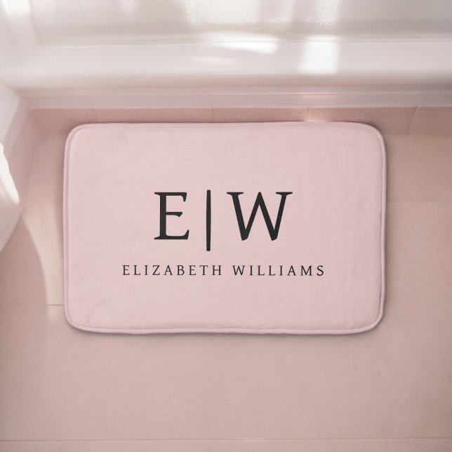 Blush Dusty Pink Modern Script Girly Monogram Name Bath Mat (Creator Uploaded)