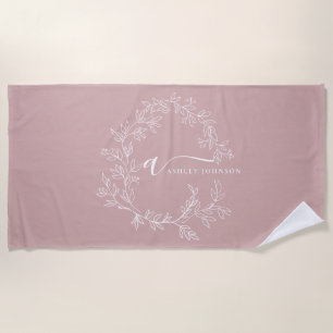 Blush Dusty Pink Modern Script Girly Monogram Name Beach Towel