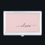 Blush Dusty Pink Modern Script Girly Monogram Name Business Card Holder<br><div class="desc">Blush Dusty Pink Simple Script Monogram Name Business Card Holder. This makes the perfect sweet 16 birthday,  wedding,  bridal shower,  anniversary,  baby shower or bachelorette party gift for someone that loves glam luxury and chic styles.</div>