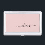 Blush Dusty Pink Modern Script Girly Monogram Name Business Card Holder<br><div class="desc">Blush Dusty Pink Simple Script Monogram Name Business Card Holder. This makes the perfect sweet 16 birthday,  wedding,  bridal shower,  anniversary,  baby shower or bachelorette party gift for someone that loves glam luxury and chic styles.</div>