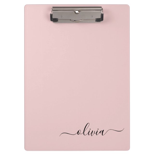 Blush Dusty Pink Modern Script Girly Monogram Name Clipboard (Front)