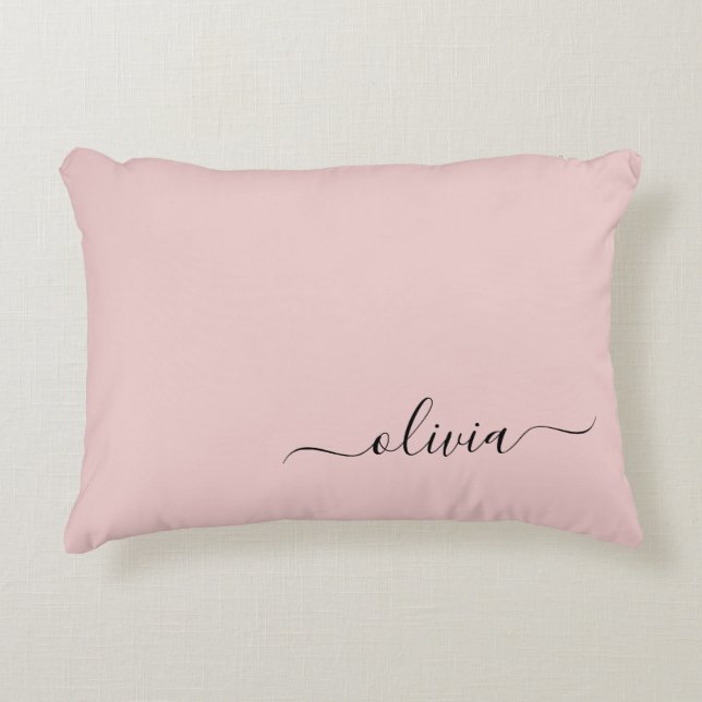 Blush Dusty Pink Modern Script Girly Monogram Name Decorative Cushion (Front)