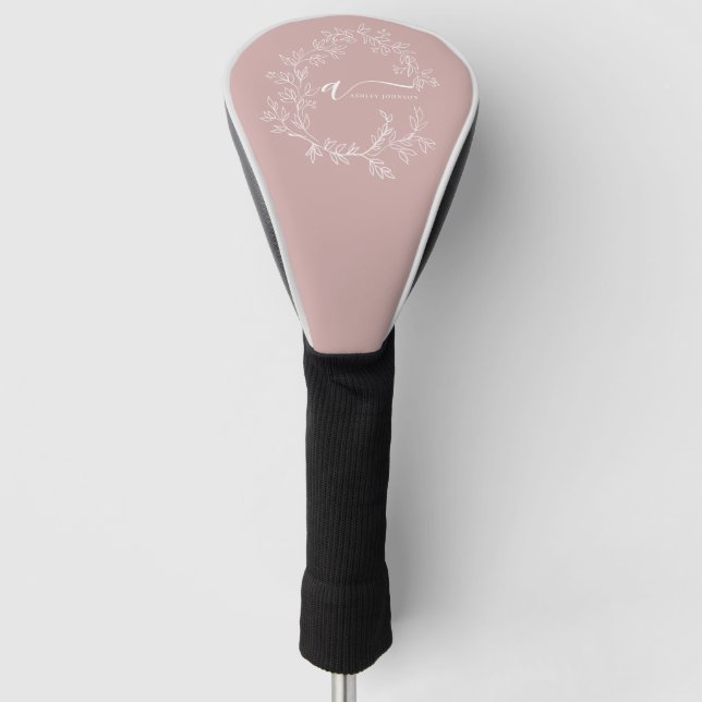 Blush Dusty Pink Modern Script Girly Monogram Name Golf Head Cover (Front)