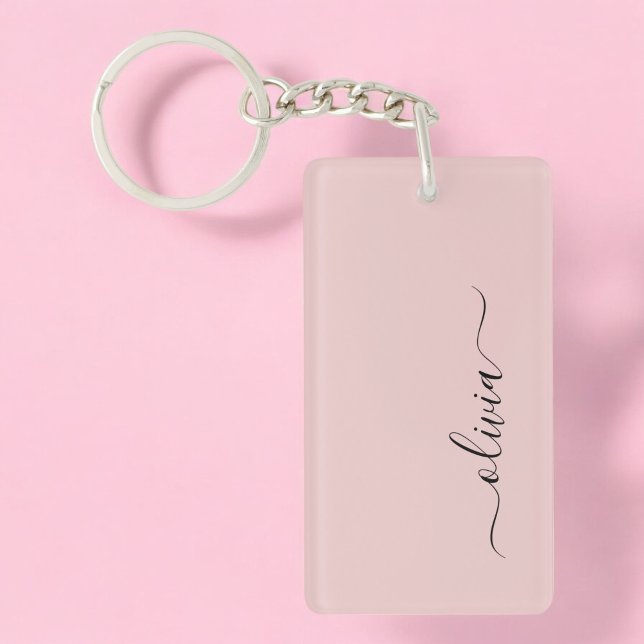Blush Dusty Pink Modern Script Girly Monogram Name Key Ring (Creator Uploaded)