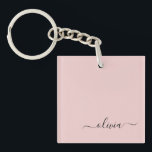 Blush Dusty Pink Modern Script Girly Monogram Name Key Ring<br><div class="desc">Blush Dusty Pink Simple Script Monogram Name Keychain. This makes the perfect sweet 16 birthday,  wedding,  bridal shower,  anniversary,  baby shower or bachelorette party gift for someone that loves glam luxury and chic styles.</div>
