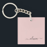 Blush Dusty Pink Modern Script Girly Monogram Name Key Ring<br><div class="desc">Blush Dusty Pink Simple Script Monogram Name Keychain. This makes the perfect sweet 16 birthday,  wedding,  bridal shower,  anniversary,  baby shower or bachelorette party gift for someone that loves glam luxury and chic styles.</div>