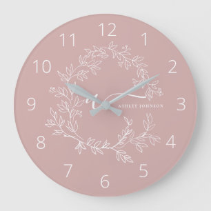 Blush Dusty Pink Modern Script Girly Monogram Name Large Clock