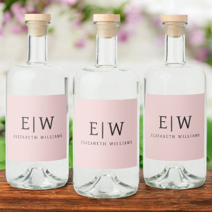 Blush Dusty Pink Modern Script Girly Monogram Name Liquor Bottle Label