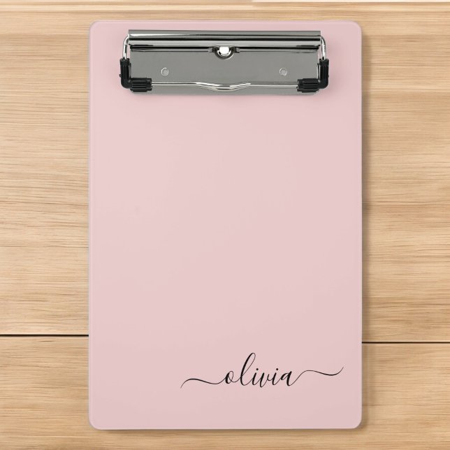 Blush Dusty Pink Modern Script Girly Monogram Name Mini Clipboard (Creator Uploaded)