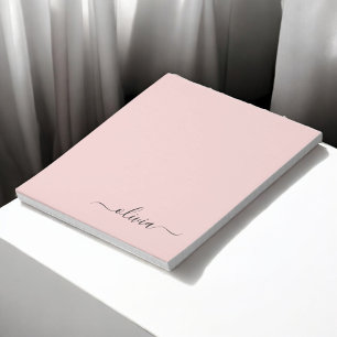 Blush Dusty Pink Modern Script Girly Monogram Name Notepad
