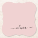 Blush Dusty Pink Modern Script Girly Monogram Name Paper Coaster<br><div class="desc">Blush Dusty Pink Simple Script Monogram Name Paper Coasters. This makes the perfect graduation,  birthday,  wedding,  bridal shower,  anniversary,  baby shower or bachelorette party gift for someone that loves glam luxury and chic styles.</div>
