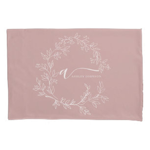 Blush Dusty Pink Modern Script Girly Monogram Name Pillowcase