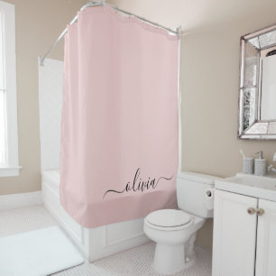 Blush Dusty Pink Modern Script Girly Monogram Name Shower Curtain