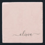Blush Dusty Pink Modern Script Girly Monogram Name Stone Coaster<br><div class="desc">Blush Dusty Pink Simple Script Monogram Name Stone Tile. This makes the perfect graduation,  sweet 16 birthday,  wedding,  bridal shower,  anniversary,  baby shower or bachelorette party gift for someone that loves glam luxury and chic styles.</div>