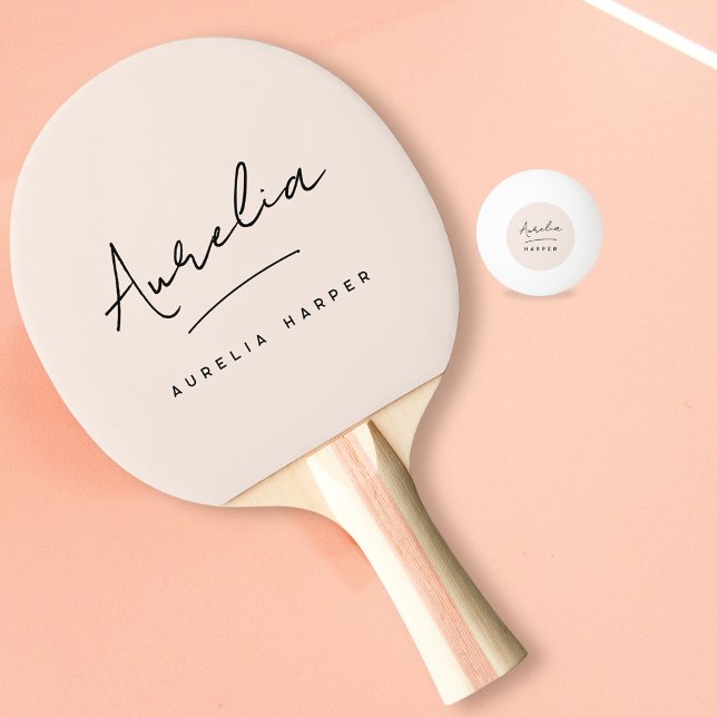 Blush Dusty Pink Modern Script Monogram Signature Ping Pong Paddle (Creator Uploaded)