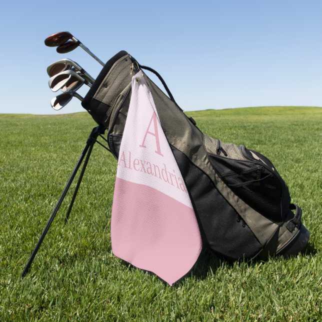 Blush Dusty Pink Monogram Initial Name Minimal Golf Towel (Green)