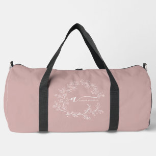 Blush Dusty Pink Monogram Name Girly Script Sports Duffle Bag