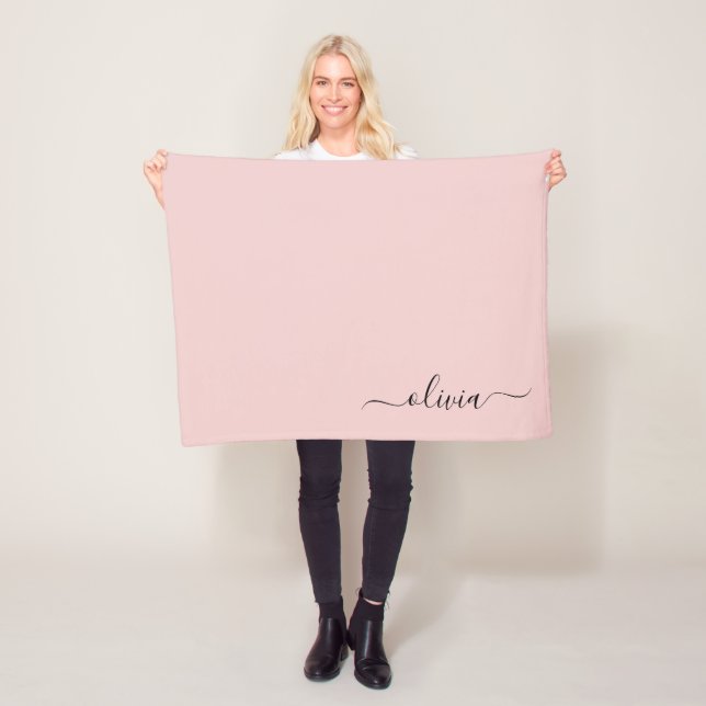 Blush Dusty Pink Monogram Name Modern Fleece Blanket (In Situ)
