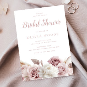 Blush & Dusty Pink Roses Bridal Shower Invitation