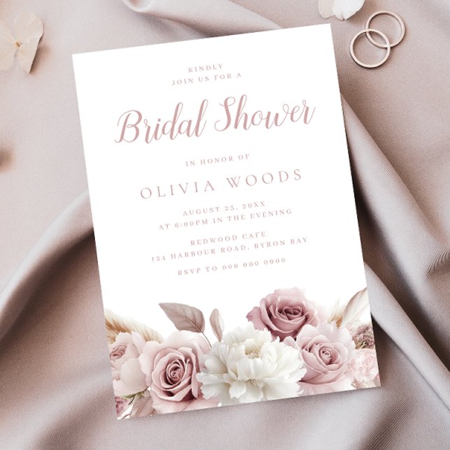 Blush & Dusty Pink Roses Bridal Shower Invitation (Creator Uploaded)