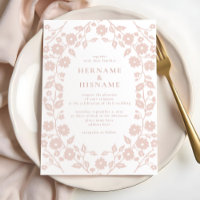 Blush Dusty Pink Simple Modern Folk Floral Wedding