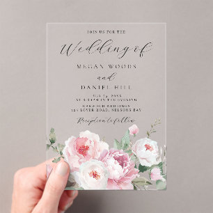 Blush Dusty Rose Botanical Floral Wedding Acrylic Invitations