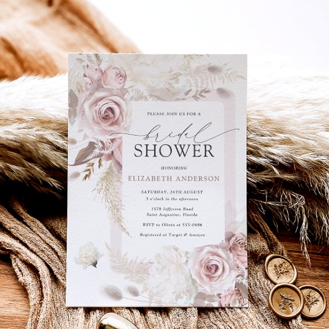 Blush Dusty Rose Floral Bridal Shower Invitation (Creator Uploaded)