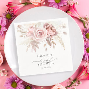 Blush Dusty Rose Floral Bridal Shower Napkin