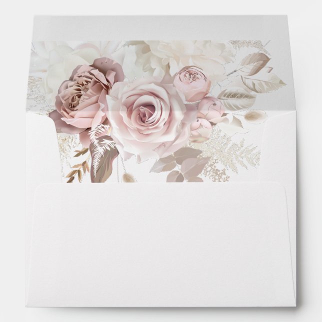Blush & Dusty Rose Floral Wedding Envelope (Back (Bottom))