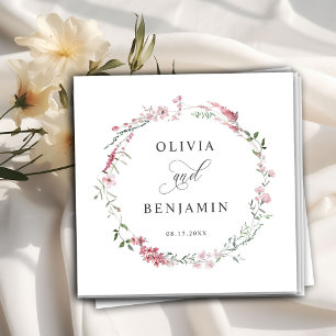 Blush Dusty Rose Pink Wild Meadow Flowers Wedding  Napkin