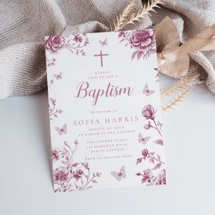 Blush & Dusty Rose Vintage Enchanted Baptism Invitation