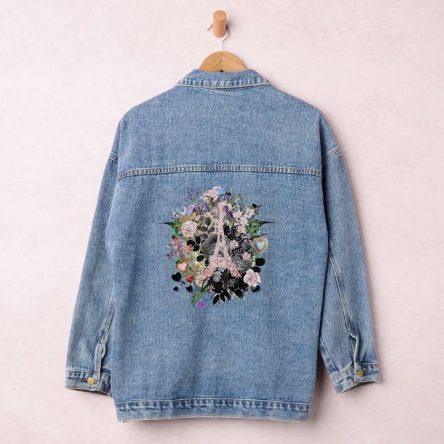 Blush Eiffel Tower Collage Denim Jacket (Hangar)