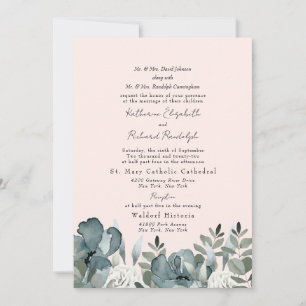 Blush Elegant Dusty Blue Floral Wedding Invitation