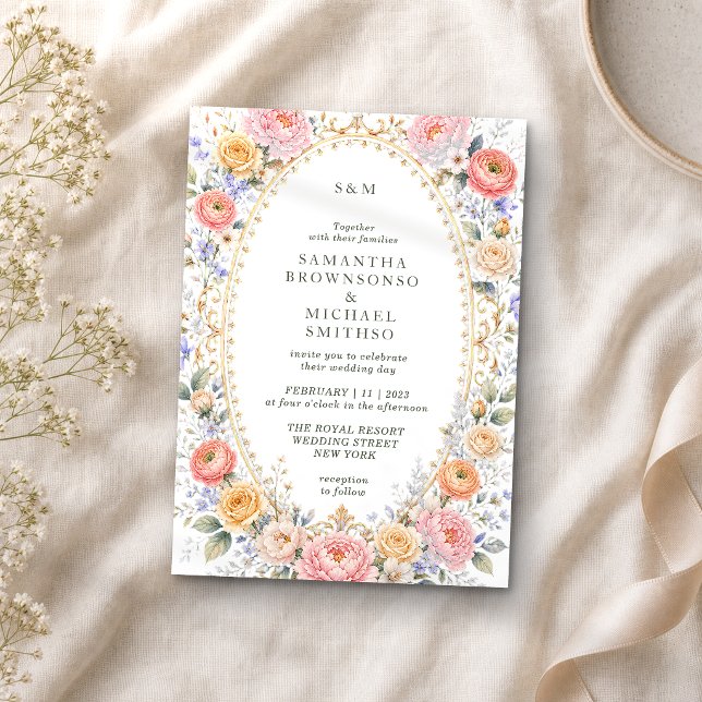 Blush Elegant Floral Classic Wedding Invitation (Creator Uploaded)